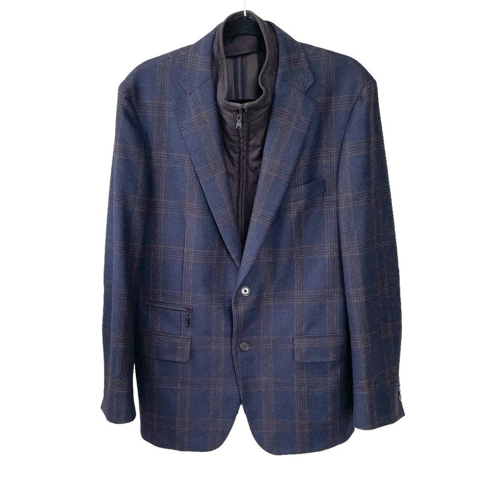 SAMUELSOHN Wool Single Breasted Blazer Jacket Removable Zip Bib Blue Brown 42R